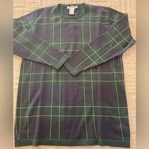 Talbots Merino Wool Crewneck Plaid Sweater Sz M Green Blue
